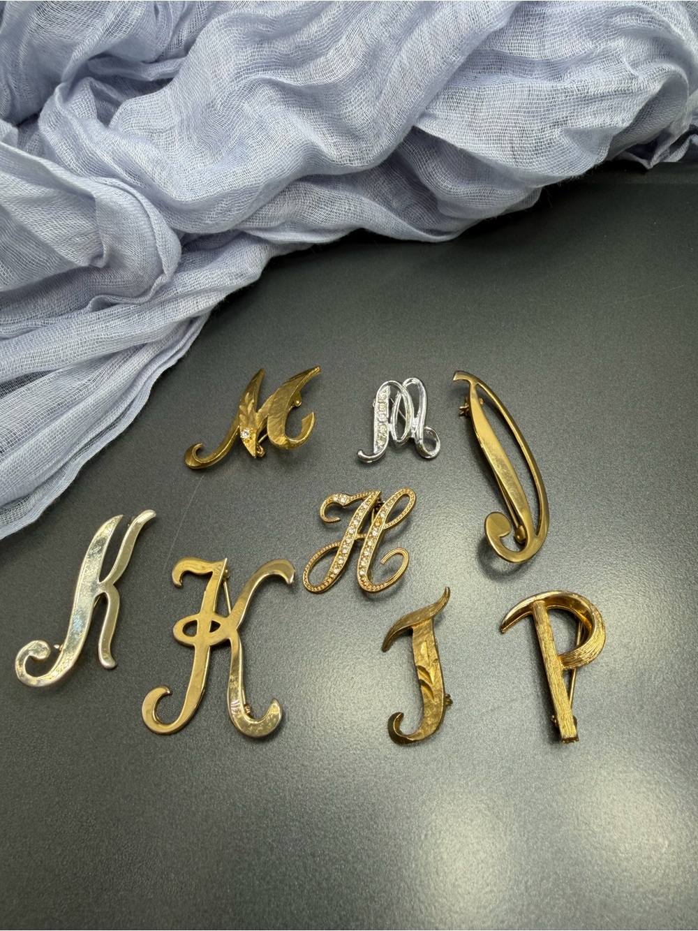 Vintage Gold & Silver Letter Monogram Pins - Assorted Initials #306ub
